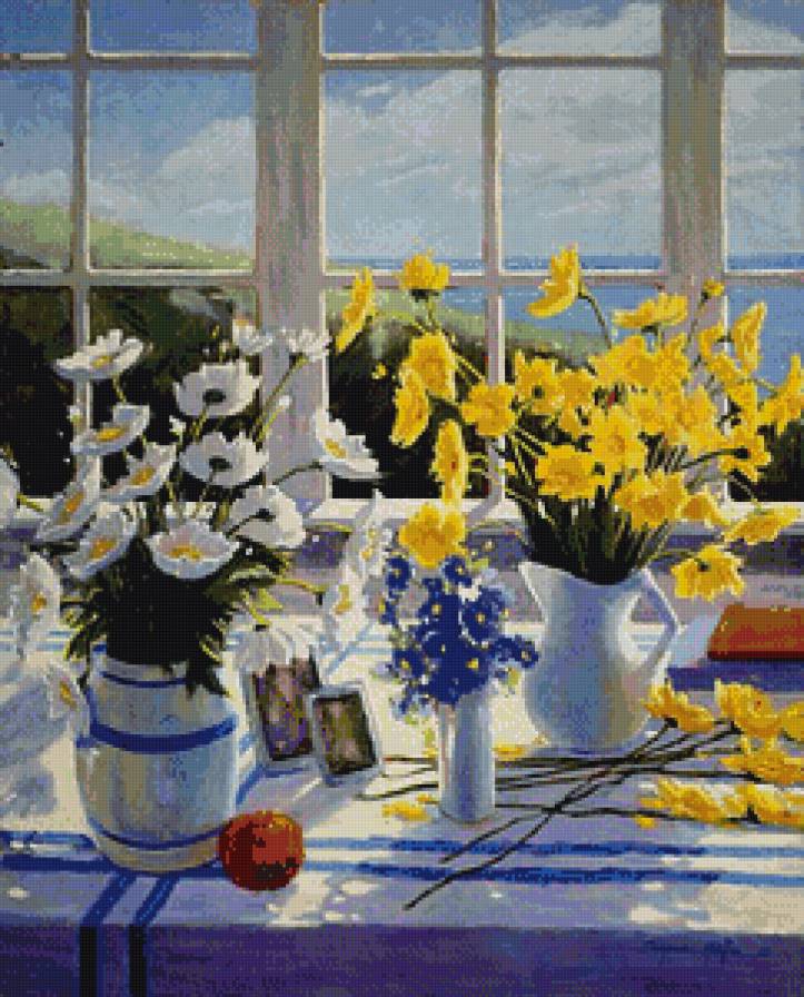 вазы на столе - букет, натюрморт, цветы - предпросмотр