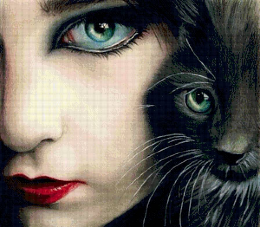 Девушка с кошкой - девушка, портрет - предпросмотр