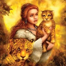 Схема вышивки «Девушка и тигры»