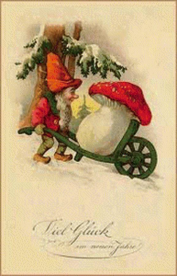 Старая открытка - детские, гном, игрушка - предпросмотр