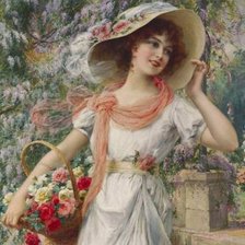 Схема вышивки «Девушка с корзиной цветов»