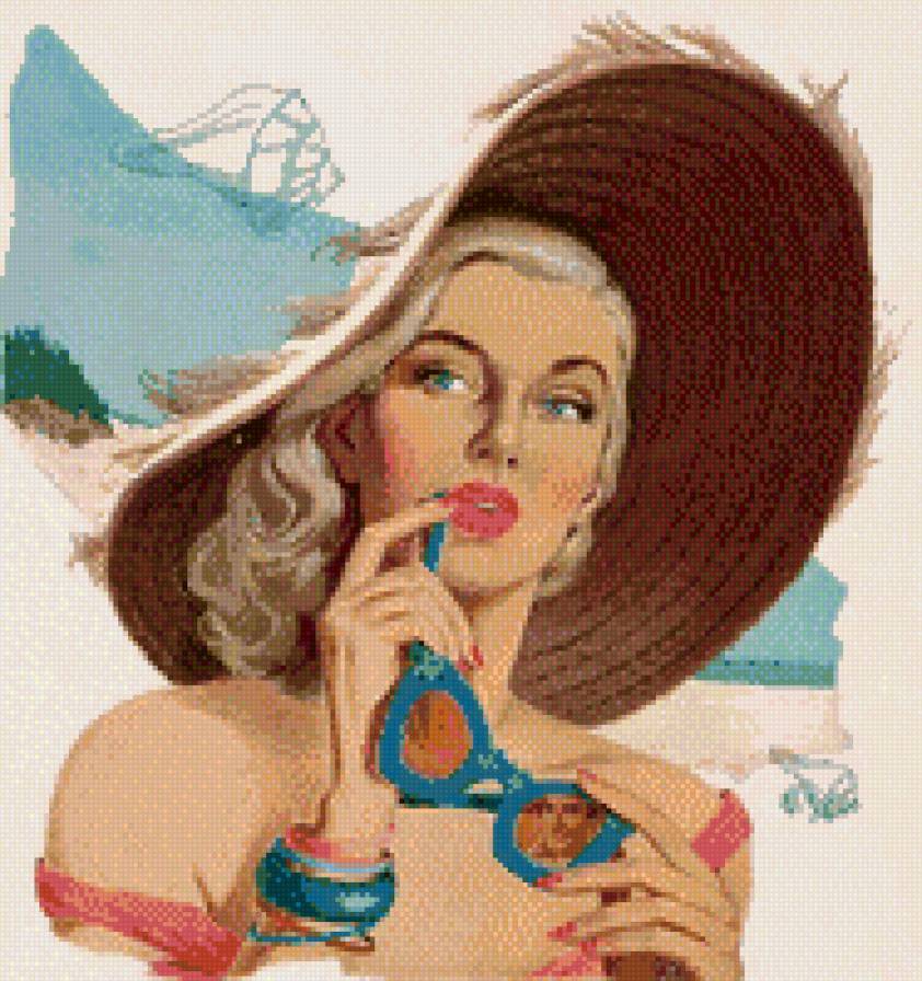 девушка - шляпа, очки, пляж - предпросмотр