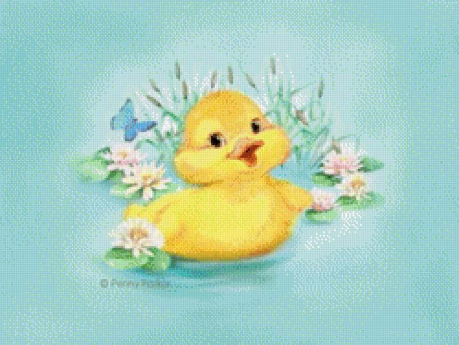 №739008 - утенок, цветы - предпросмотр