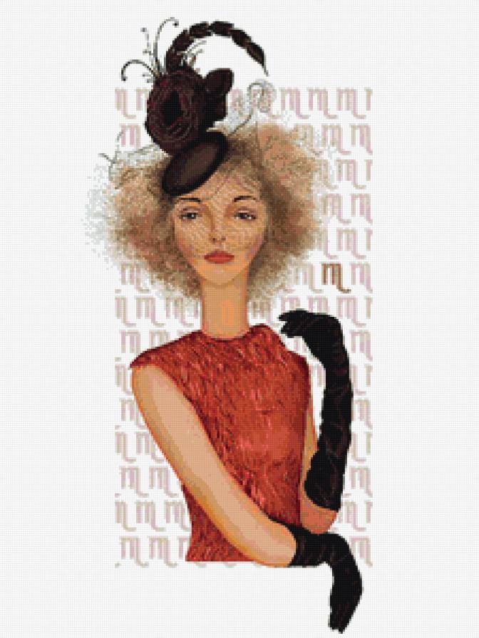 дама в перчатках - дама, портрет - предпросмотр