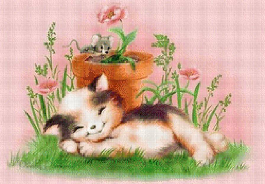 №739760 - мышь, цветы, котенок - предпросмотр