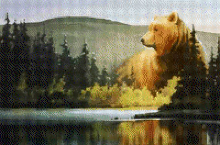 Мишка в лесу - природа, река, медведь, животные, лес - предпросмотр