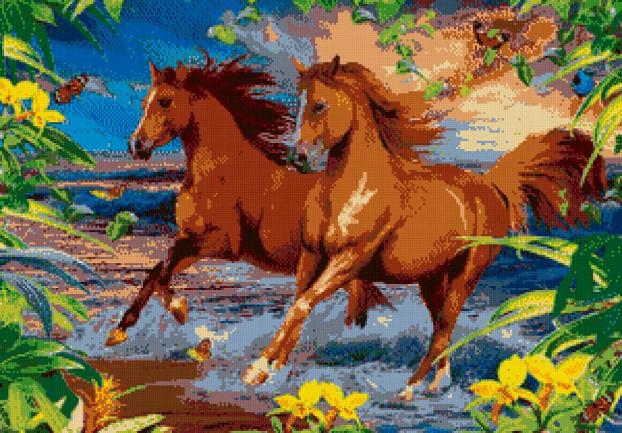 Лошади из моря - пена, берег, море, волна, лошади - предпросмотр