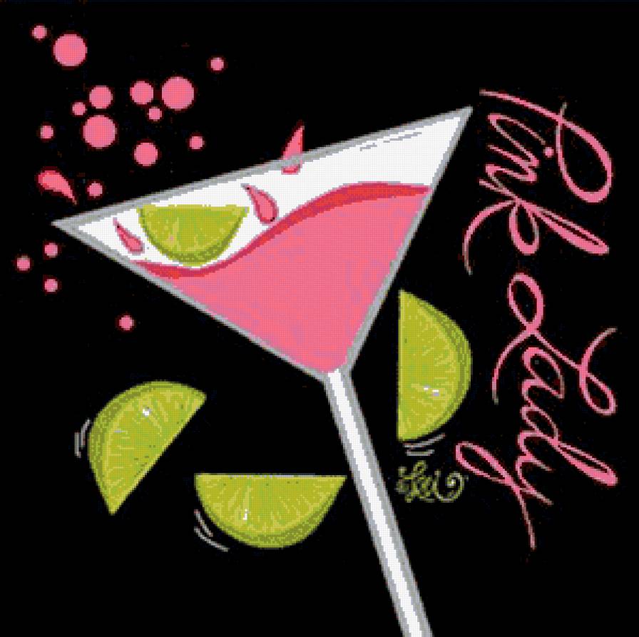 картинка для кухни - бокал, напиток, долька, лимон, лайм - предпросмотр