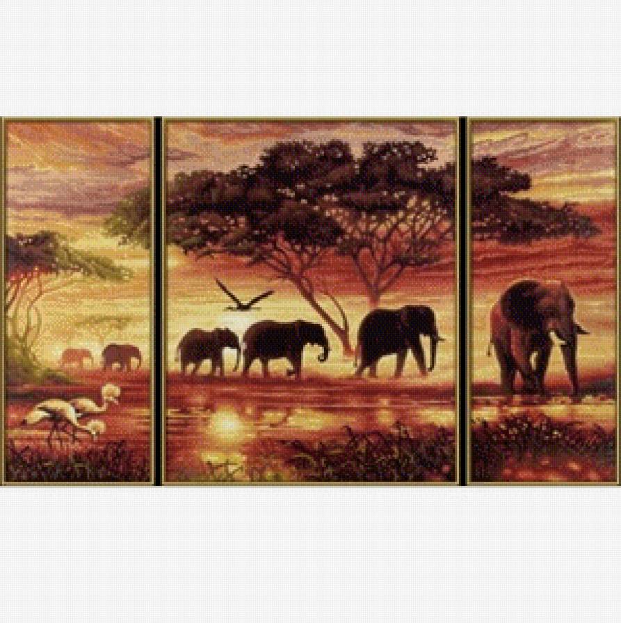 №740905 - слоны, триптих - предпросмотр