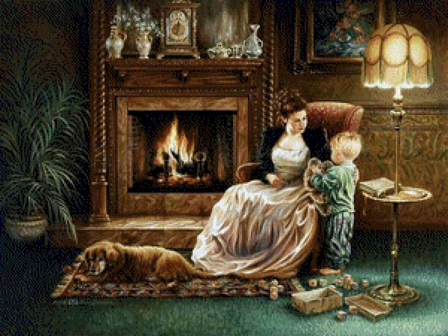 У камина - дома, люди - предпросмотр