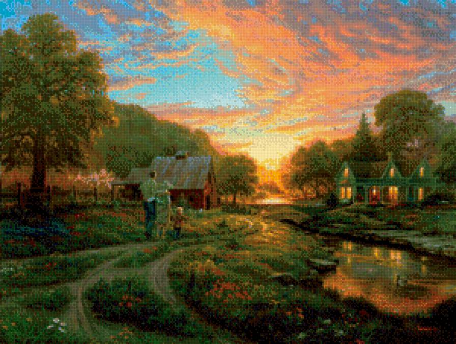 прогулка - семья, закат, дом - предпросмотр