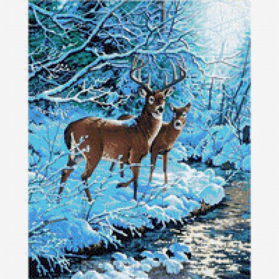 Олени - олени, животные, река, зима, природа - предпросмотр