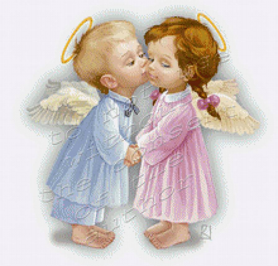 ангелочки - нежность, ангелы, поцелуй - предпросмотр