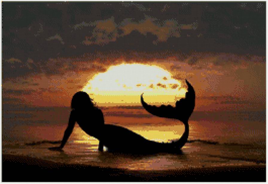 рувалка - силует, море, закат, девушка, фентези, русалочка - предпросмотр