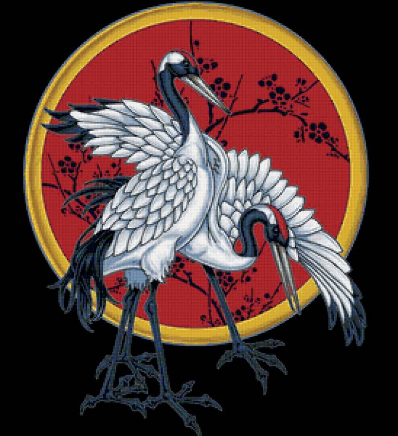 Японские журавлики - япония, азия, сакура, птицы, восток, журавли - предпросмотр