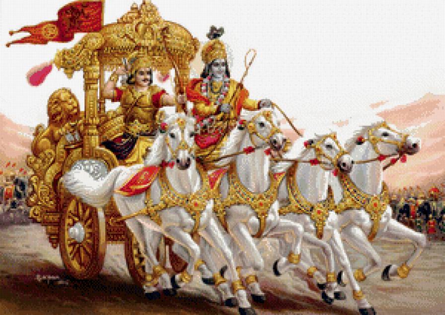 Индийские мотивы - повозка, лошади, люди, индия - предпросмотр