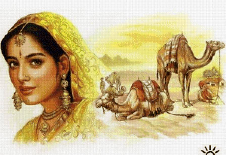 Индийская девушка - индийская девушка, , индия, пустыня, животные, люди, верблюды - предпросмотр