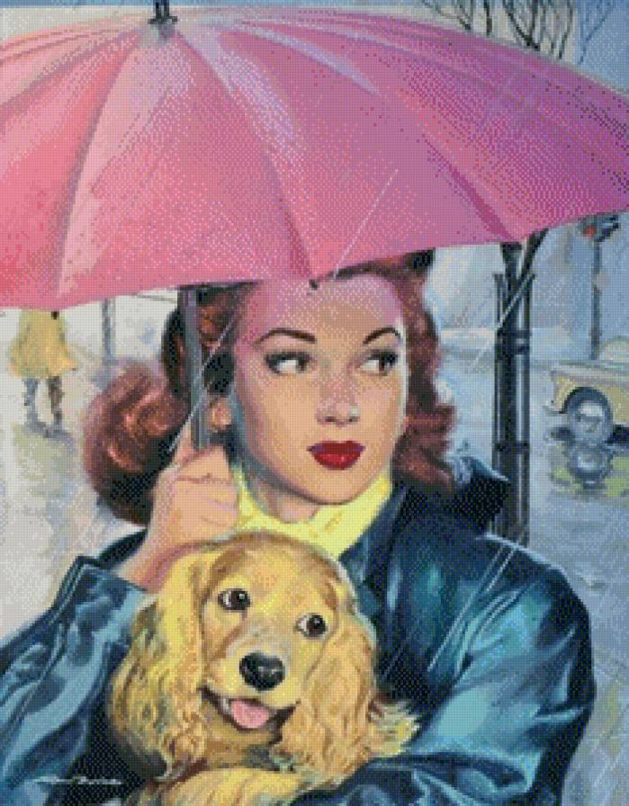 Дама с собачкой - женщина, собака, картина, ретро, девушка, животные - предпросмотр