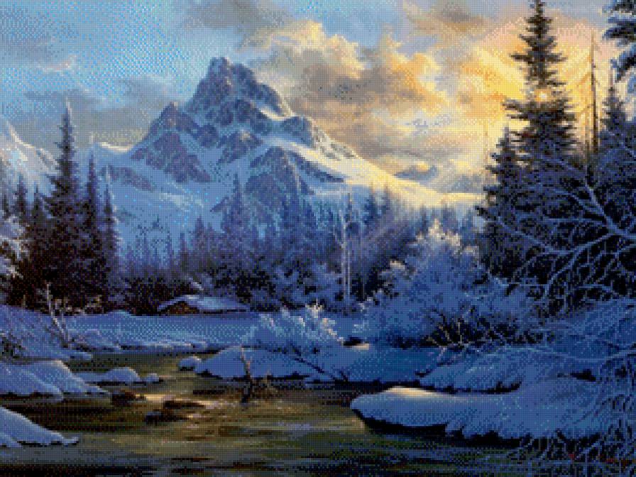 Зима - пейзаж, природа, вода, снег - предпросмотр