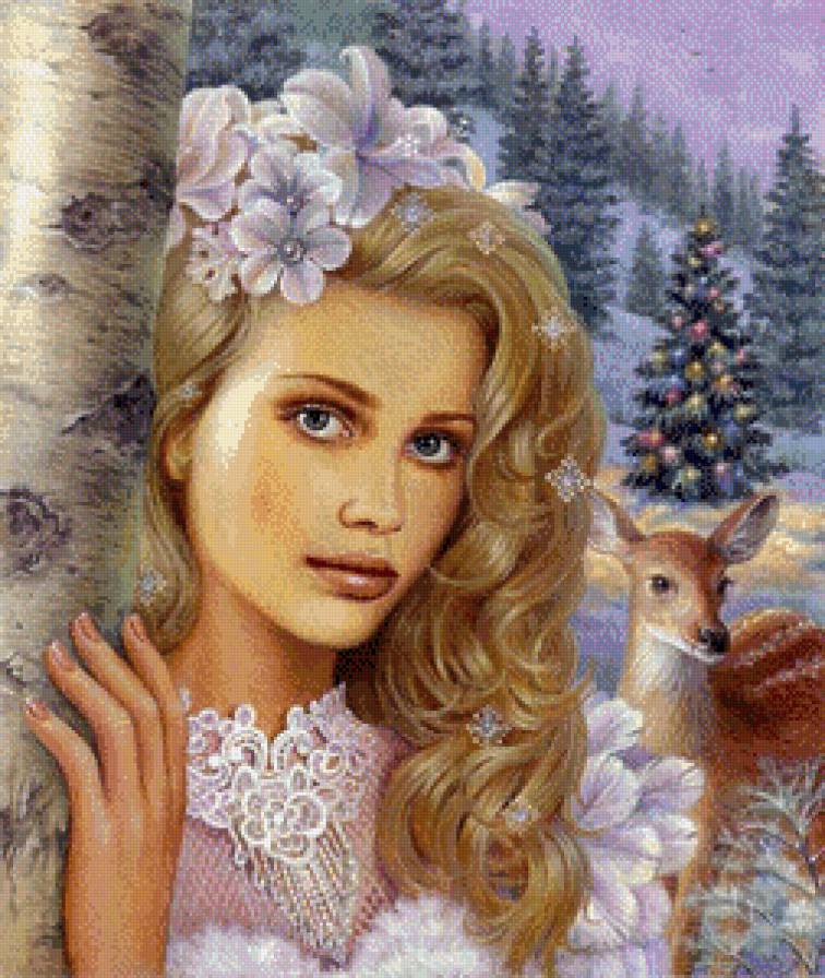 серия ,,женщины с животными" - женщина.животное.олень - предпросмотр