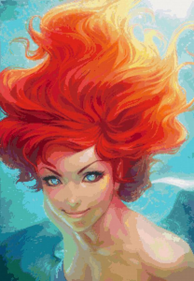 огневолосая русалка - девушка, фэнтези - предпросмотр