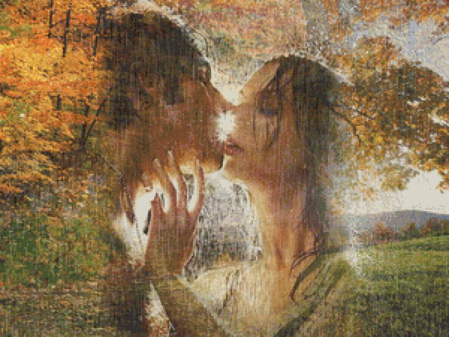 Влюблённые под дождём - влюбленные, дождь, поцелуй, романтика - предпросмотр