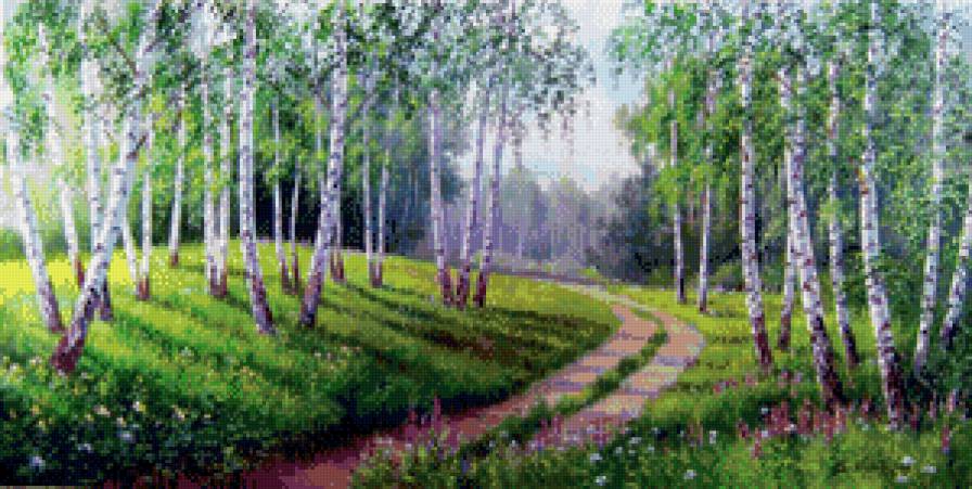 Березовая роща - живопись, природа, березы, лес - предпросмотр