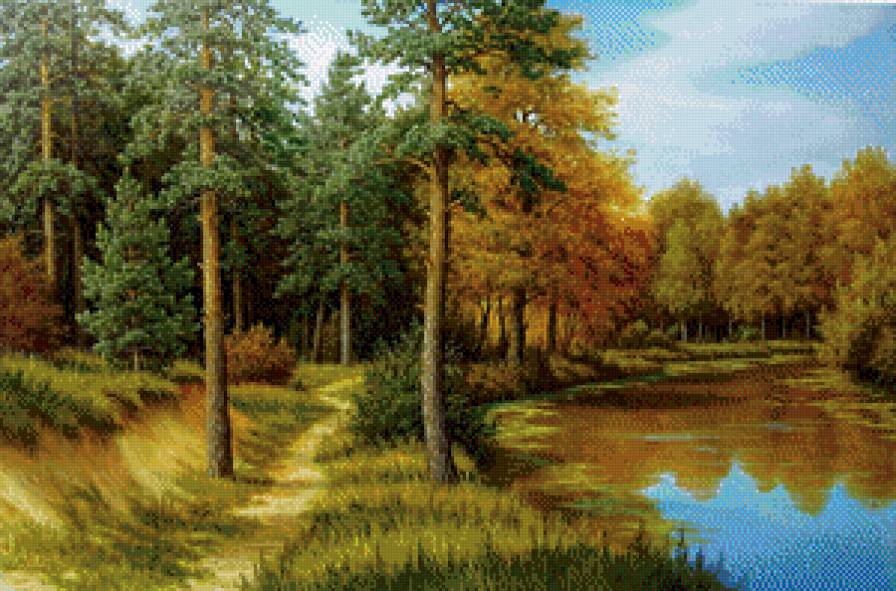 картина - речка, природа, лес, пейзаж - предпросмотр