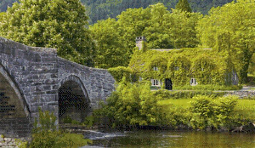 Природа - река, мост, пейзаж, дом, природа - предпросмотр