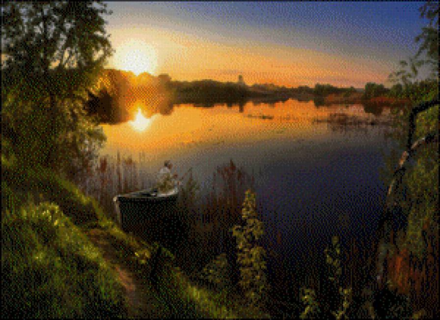 Летний вечер - рыбалка, отдых, пейзаж, природа, лето - предпросмотр