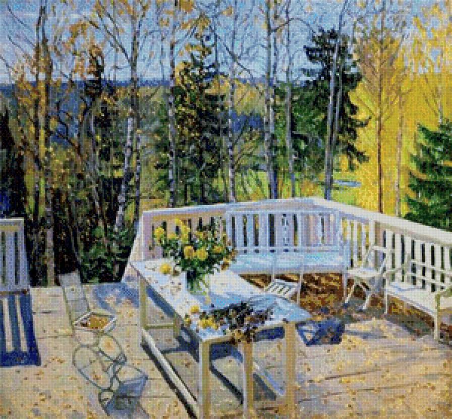 ОСЕНЬ - желтые листья, дом, деревья, осень, веранда - предпросмотр