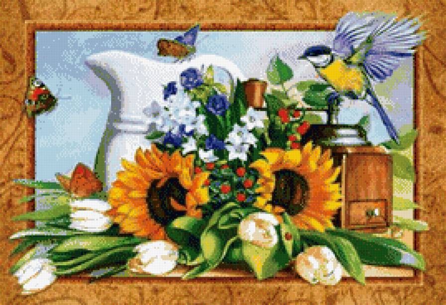 картина - подсолнух, цветы, натюрморт - предпросмотр