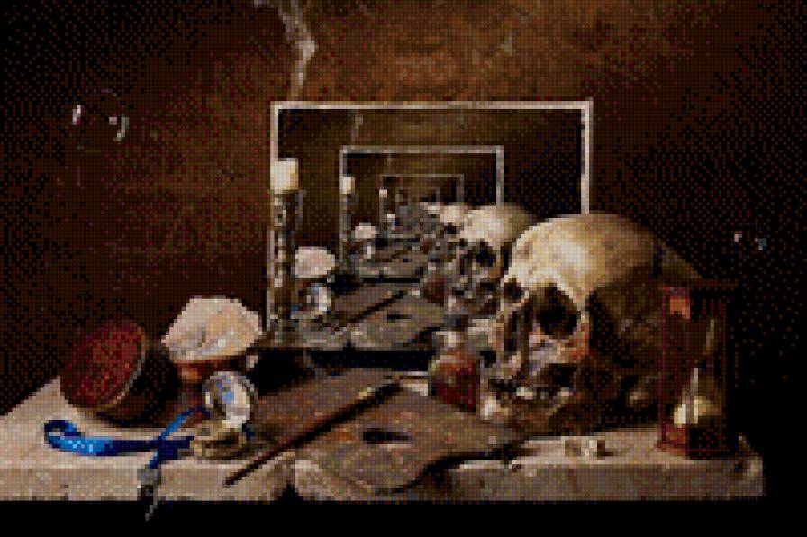 натюрморт - зеркало, череп, натюрморт - предпросмотр