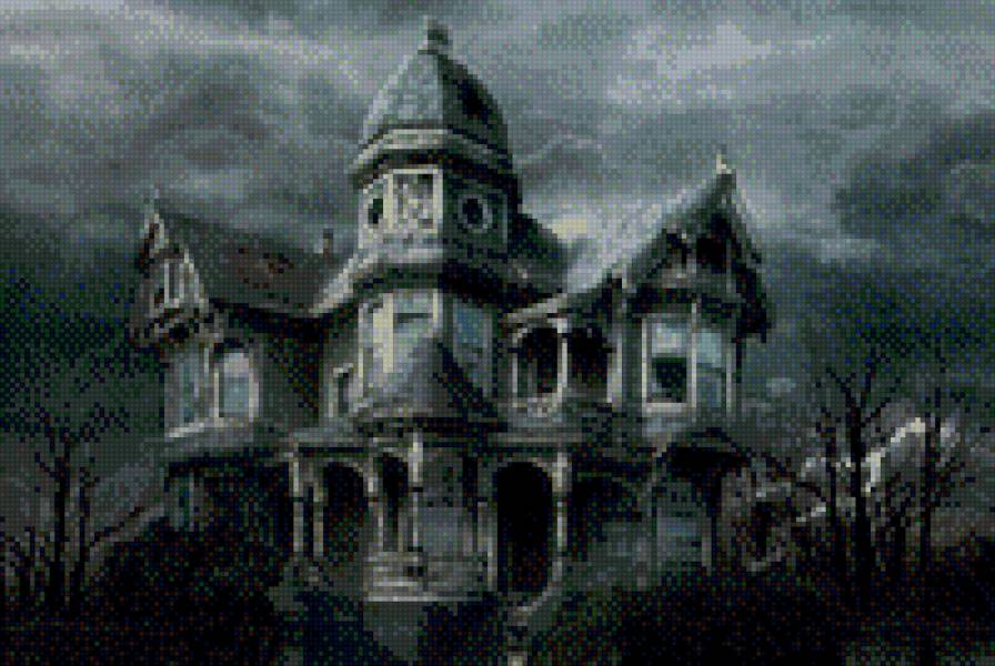 проклятый старый дом - мрачно, здание, гроза, пейзаж, монохром, архитектура, дом - предпросмотр