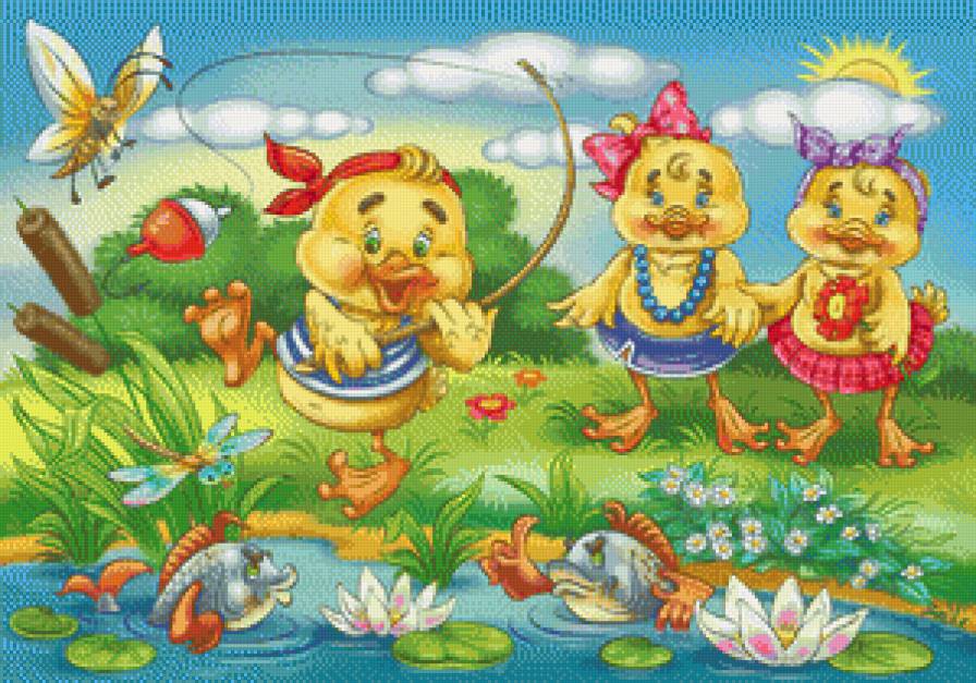 веселенькая рыбалочка - рыба, детское, рыбалка, детям, утята, сказка, детская, утенок, уточки - предпросмотр