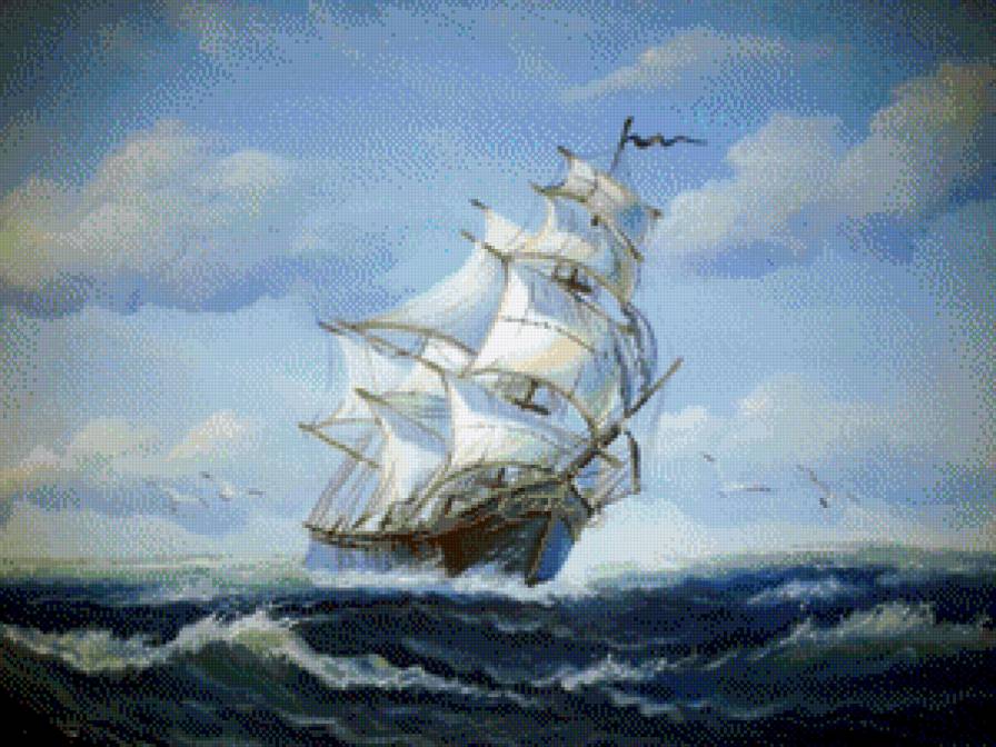 Бригантина - природа, пейзаж, вода, корабль - предпросмотр