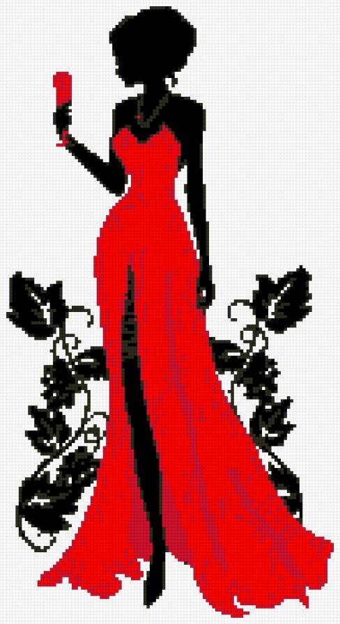 Девушка с бокалом - бокал., красное платье - предпросмотр