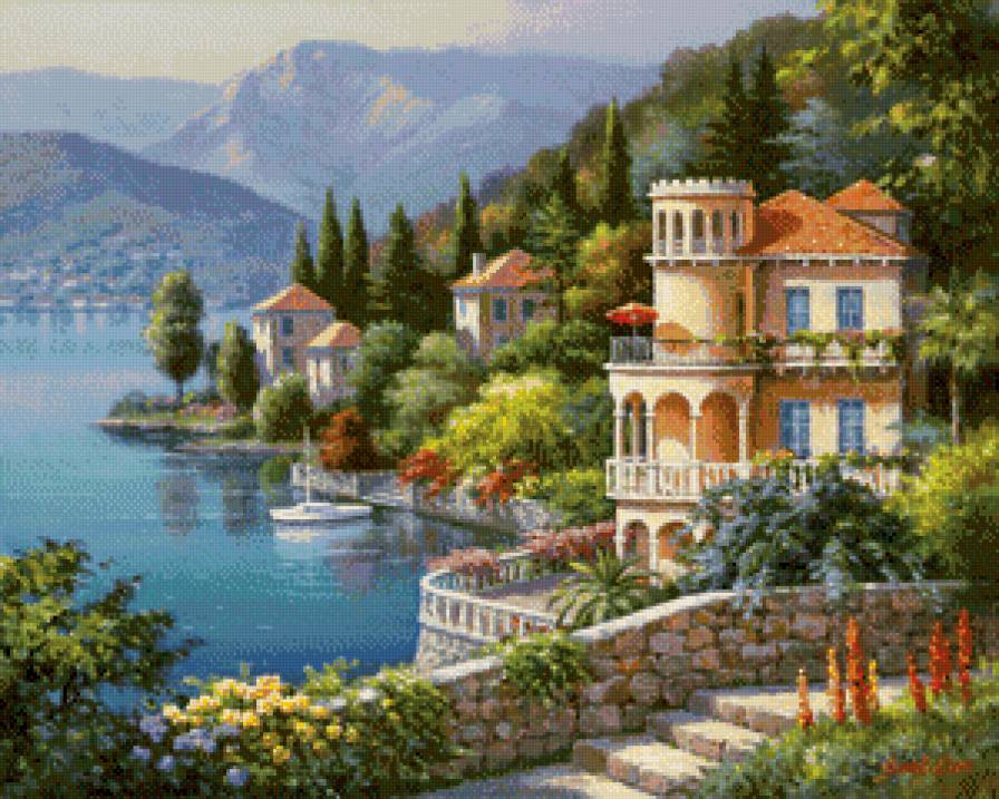 картина - пейзаж, природа, цветы, горы, море - предпросмотр