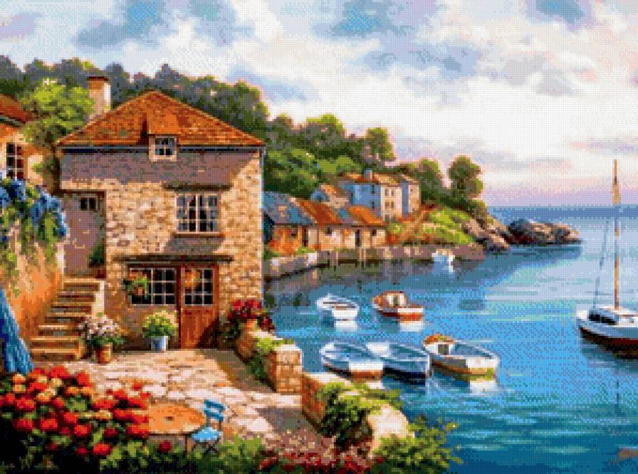 причал - лодка, пейзаж, город, лодки, море - предпросмотр