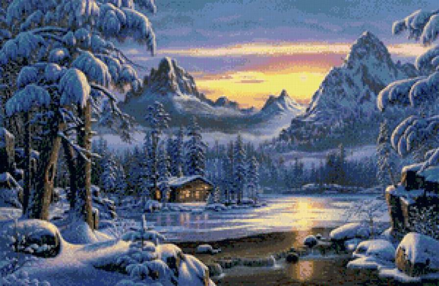 зимний пейзаж - дом, пейзаж, природа - предпросмотр