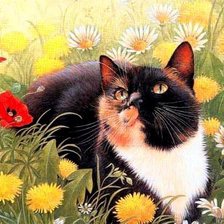 Схема вышивки «Кошка с бабочкой»