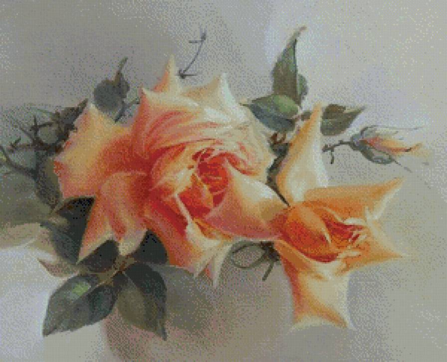 чайные розы - цветы, роза, акварель, картина, панно - предпросмотр