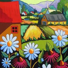 Схема вышивки «деревенский пейзаж»