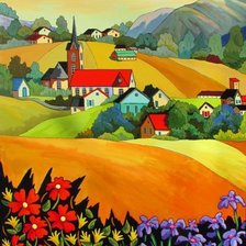 Схема вышивки «деревенский пейзаж»