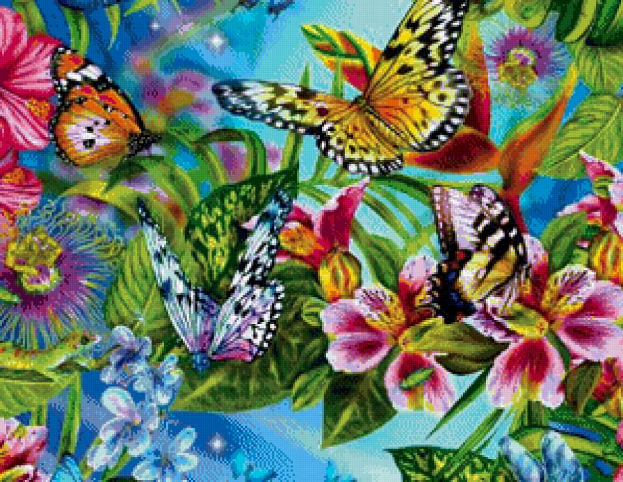 бабочко-цветочное - бабочка, цветы, лето, бабочки, природа - предпросмотр