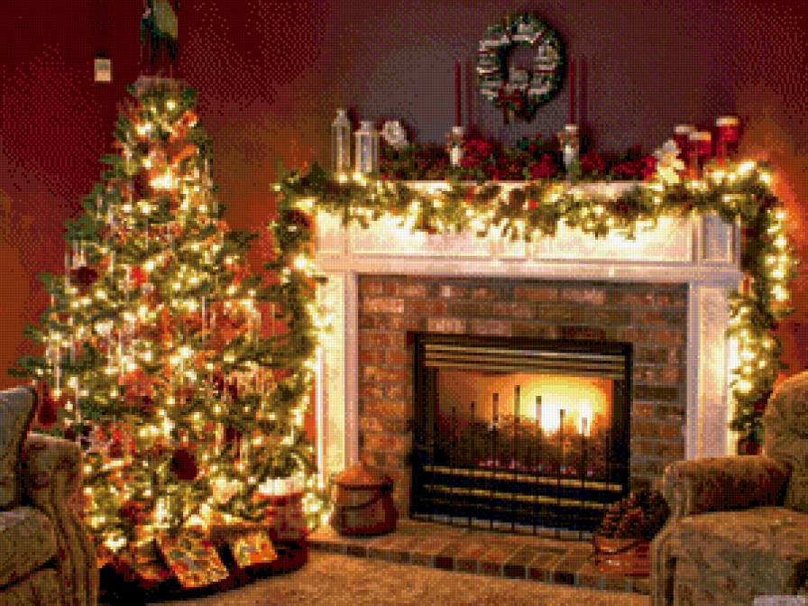 Рождественский камин - елка, камин, рождество - предпросмотр