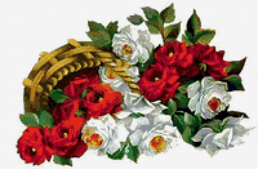 Розы - корзина, цветок, роза, букет - предпросмотр