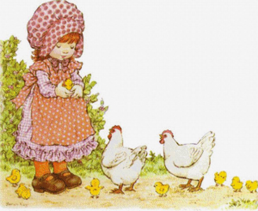 серия "дети с живностями" - дети.девочка.цыплята.куры - предпросмотр