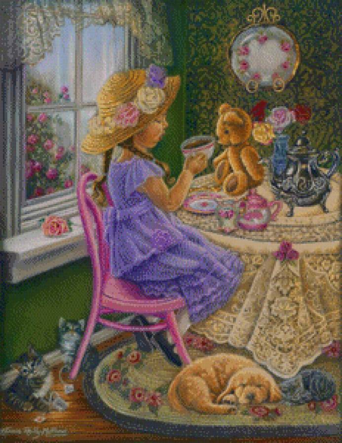 серия "дети с живностями" - дети.девочка.собака.мишка - предпросмотр