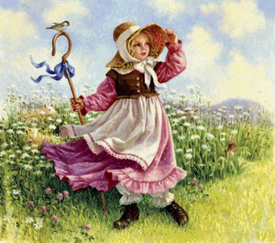 серия "дети с живностями" - дети.девочка.птичка - предпросмотр